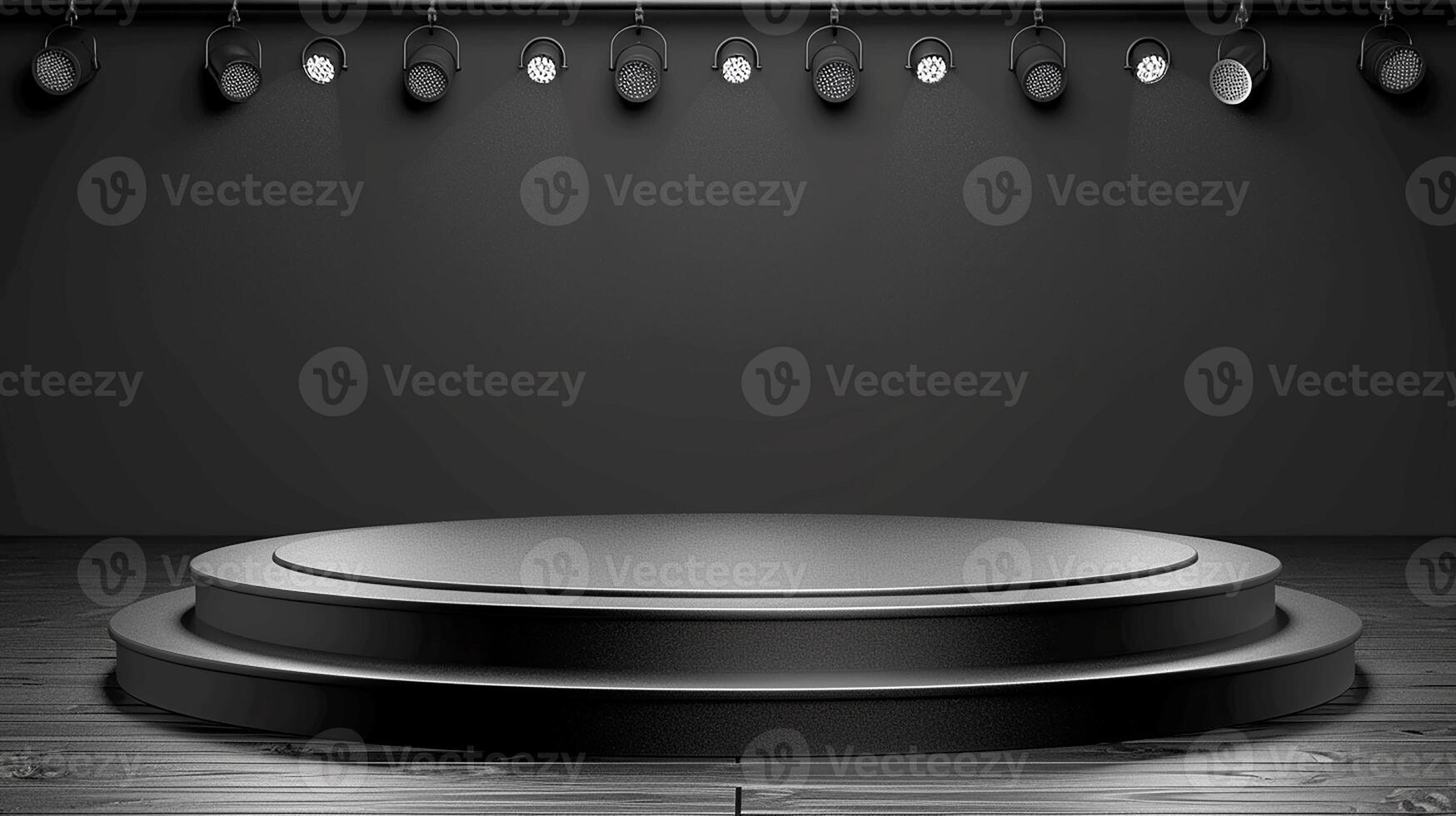 AI generated empty stage with lights and spotlight photo