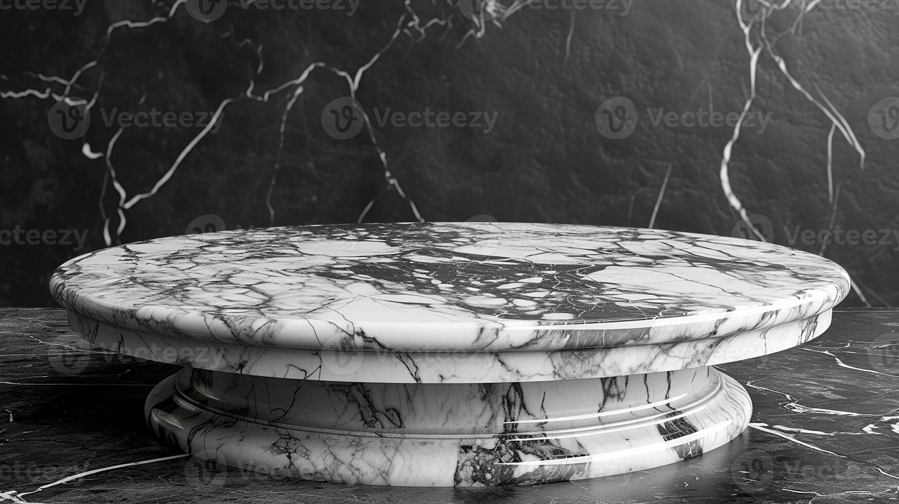AI generated a marble cake stand on a black marble table photo