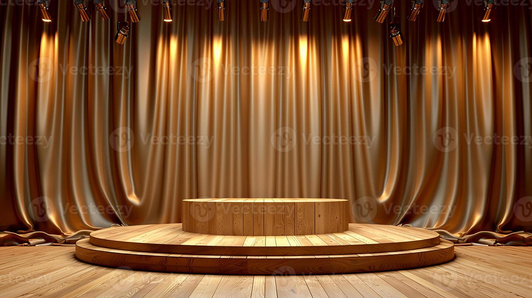 AI generated a stage with a wooden podium in front of curtains photo