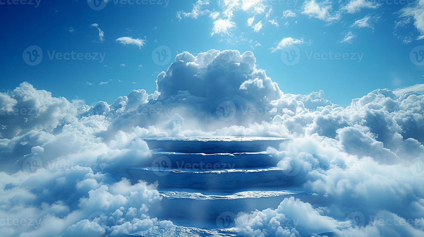 AI generated a staircase in the clouds with a blue sky photo