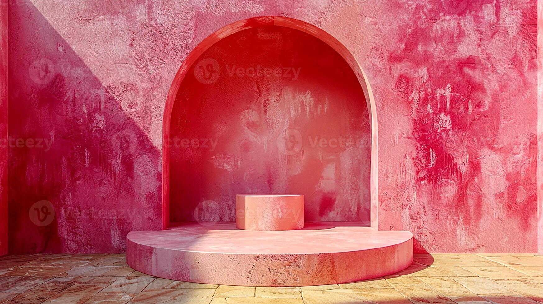 AI generated a pink wall with a round archway in front of it photo