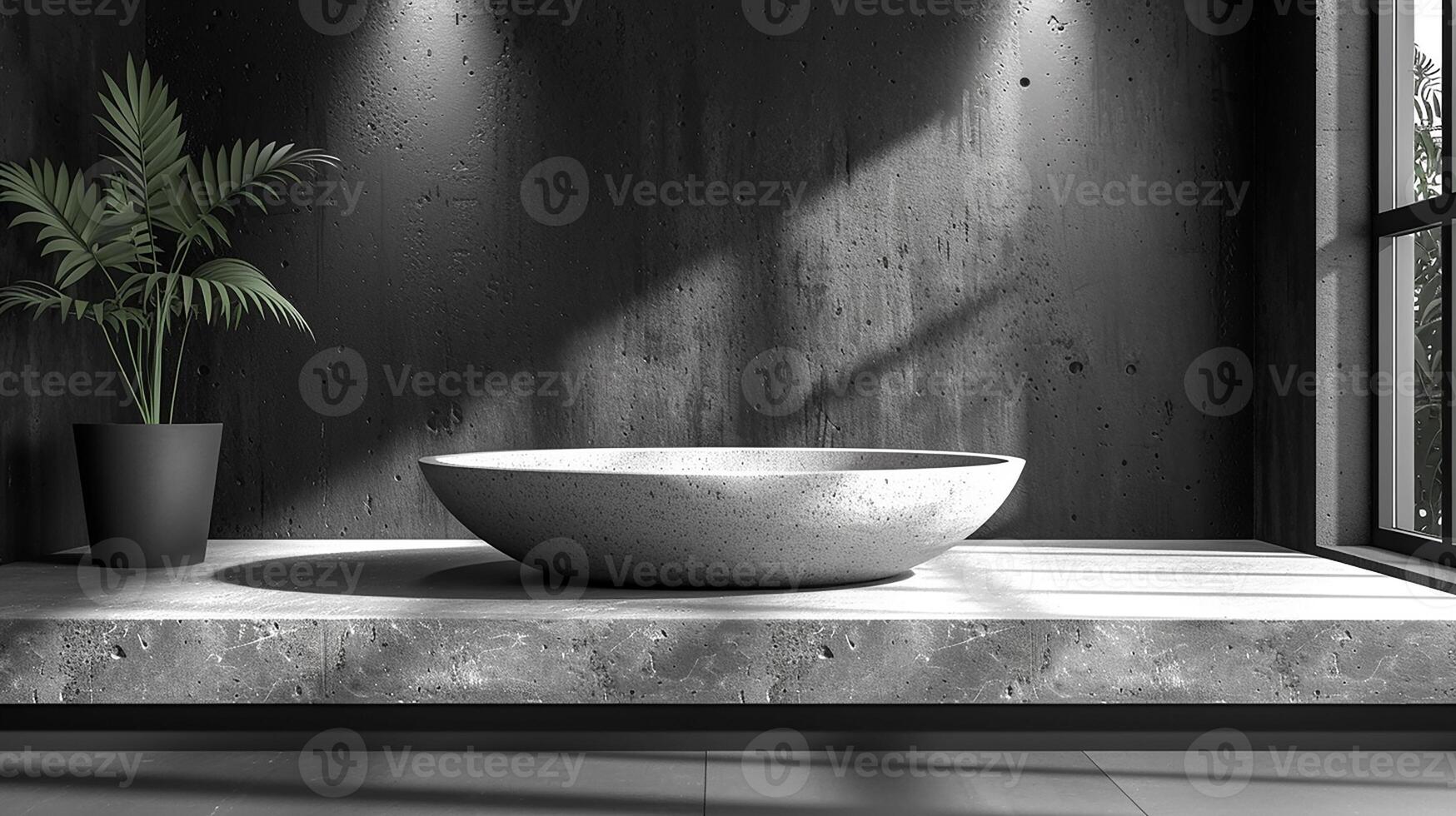 AI generated a black and white photo of a bathroom with a large window