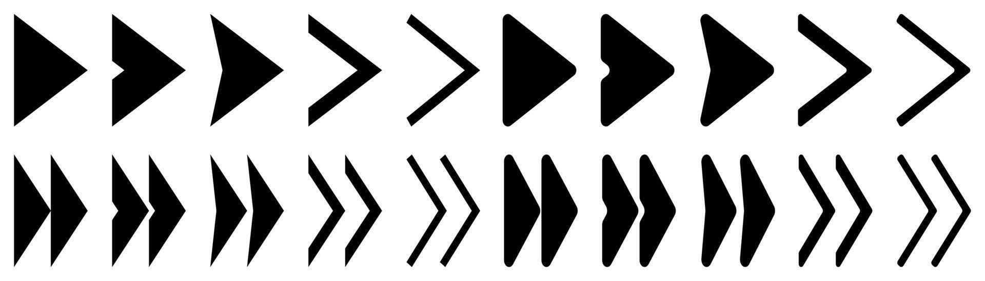 black arrow icon set, vector isolated on white background. simple design for applications, web, posters, social media.