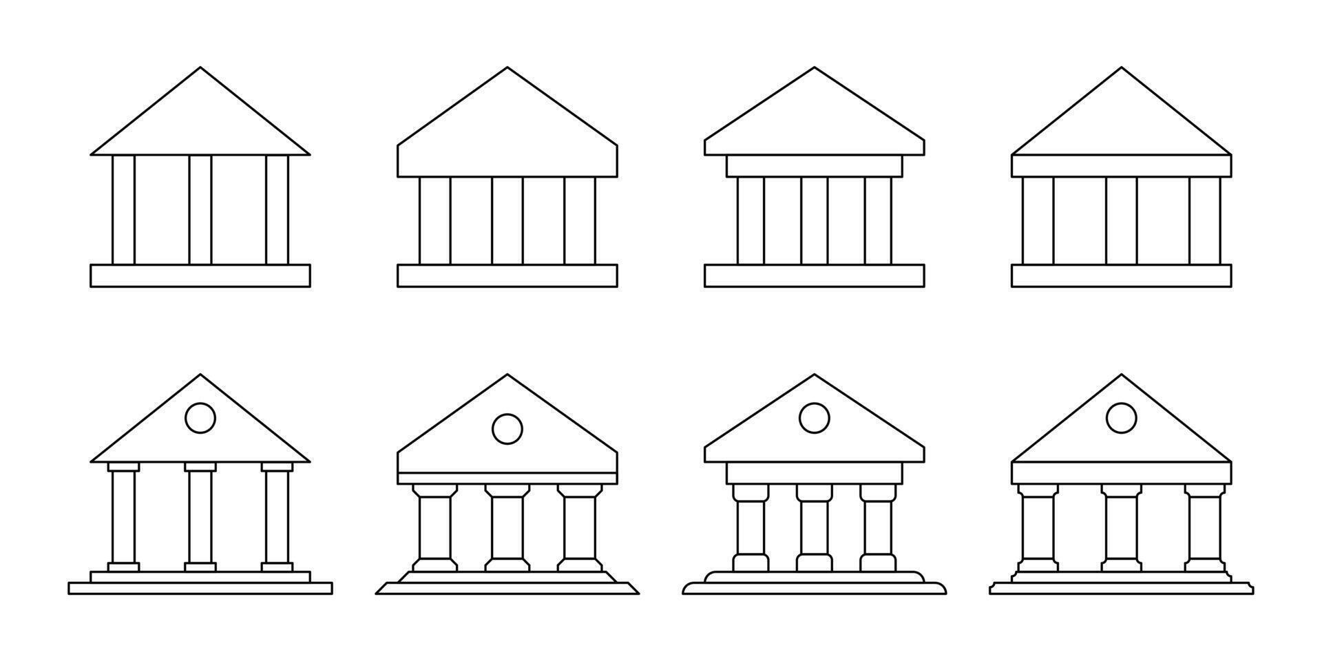 bank building icon set, trendy style line design. vector for app, web, ui, social media, flyer, logo.