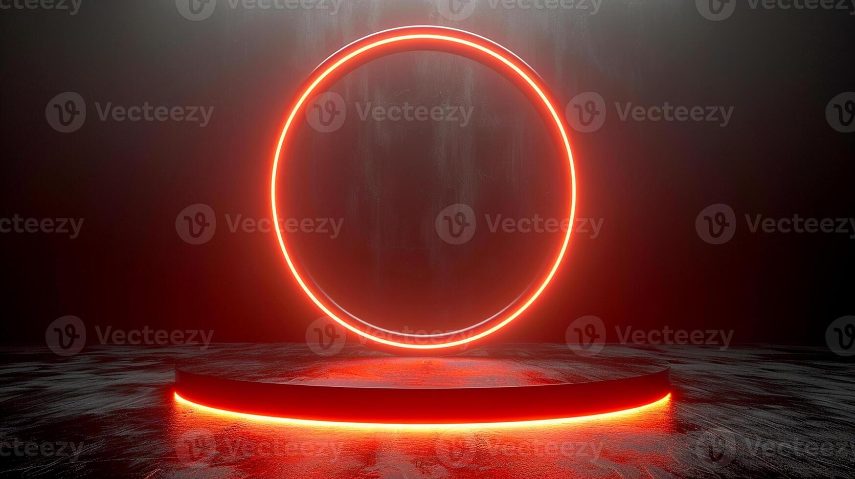 AI generated red neon circle on a black background photo