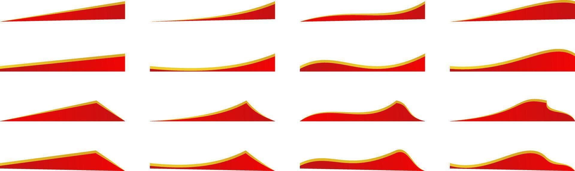 collection of red gold line border ornaments. vector divider for poster, greeting card, brochure, banner, charter.