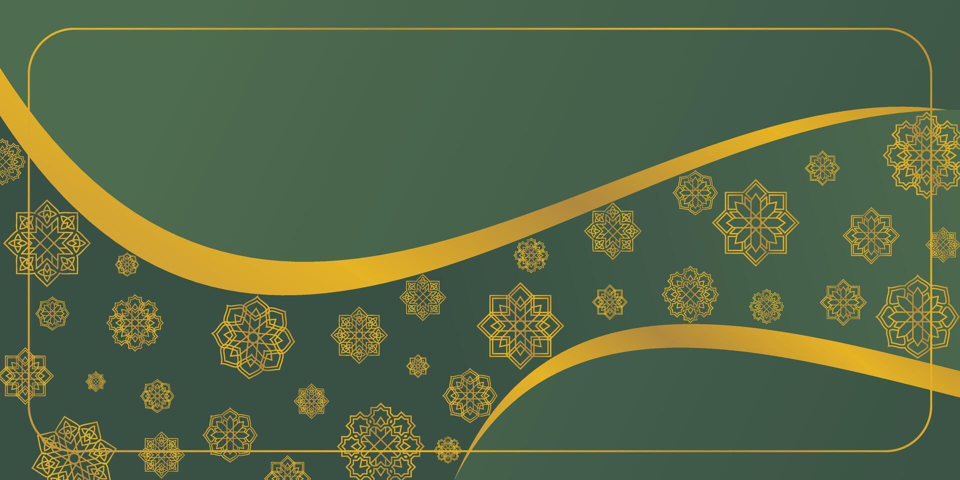 Green background golden mandala ornament design. free copy space design. vector for poster, banner, greeting card, social media, web.