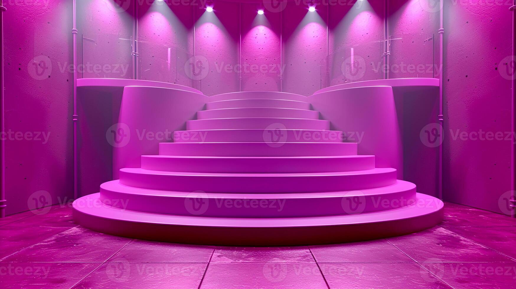 AI generated a pink staircase in a room with bright lights photo