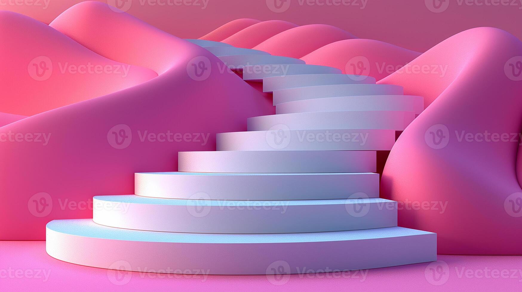 AI generated 3d rendering of stairs in a pink and white background photo