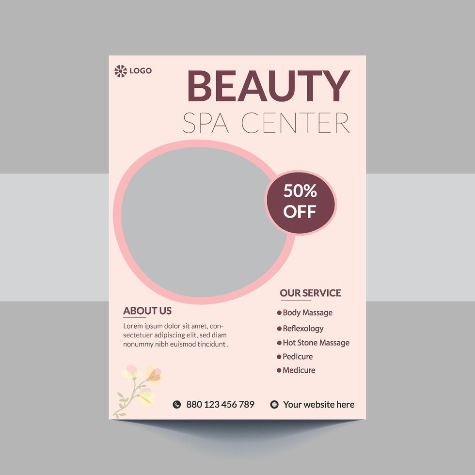Spa Flyer Template design with simple, elegant and stylish design, with green and gold color combination, suitable for brochure, flyer, invitation and other vector
