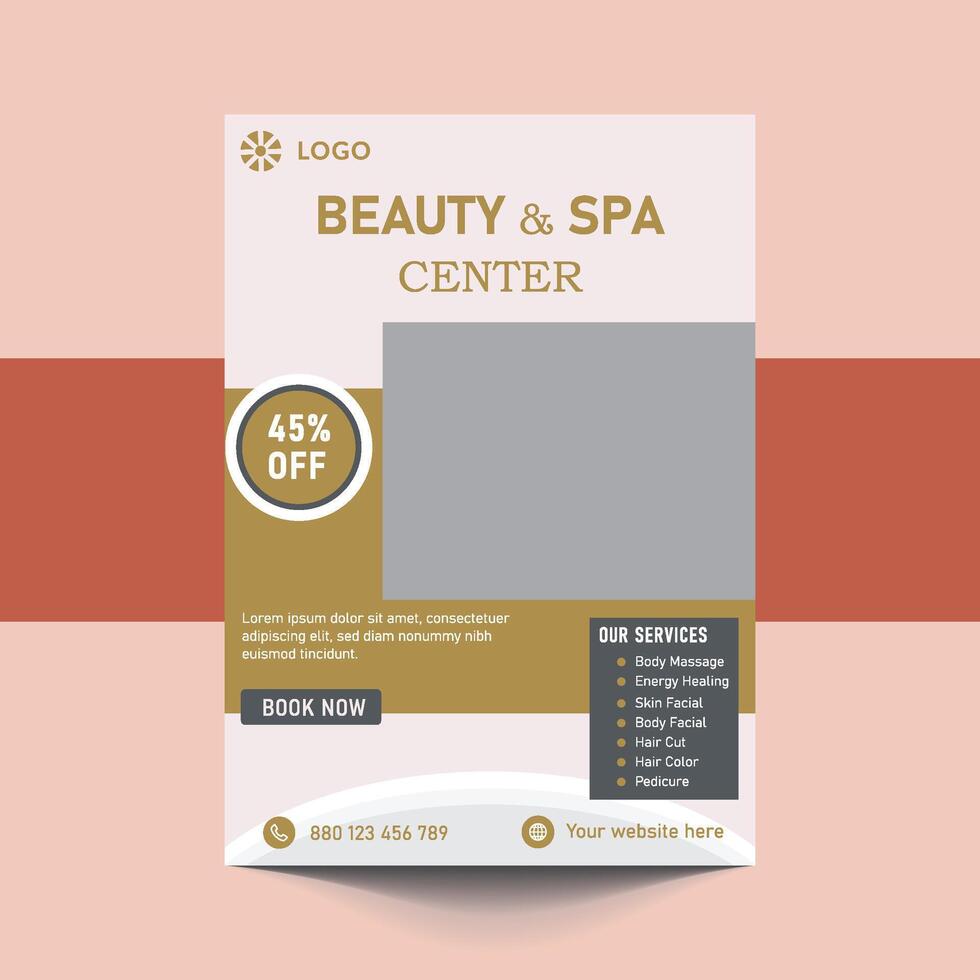 Spa Flyer Template design with simple, elegant and stylish design, with green and gold color combination, suitable for brochure, flyer, invitation and other vector