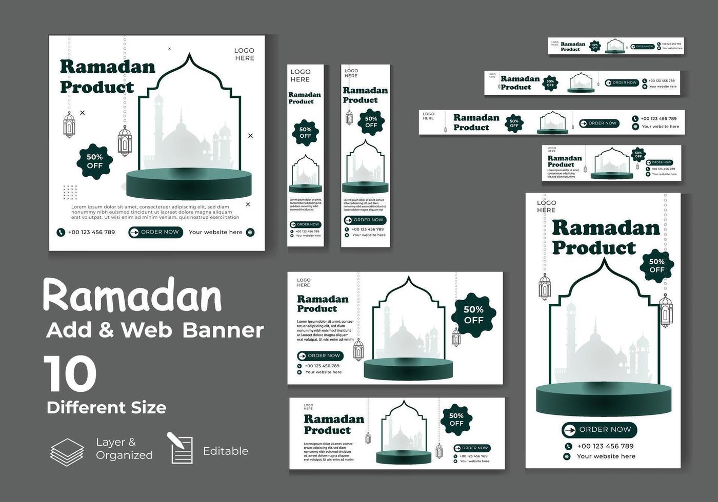 Ramadan kareem banner set. Business ads banner template set vector