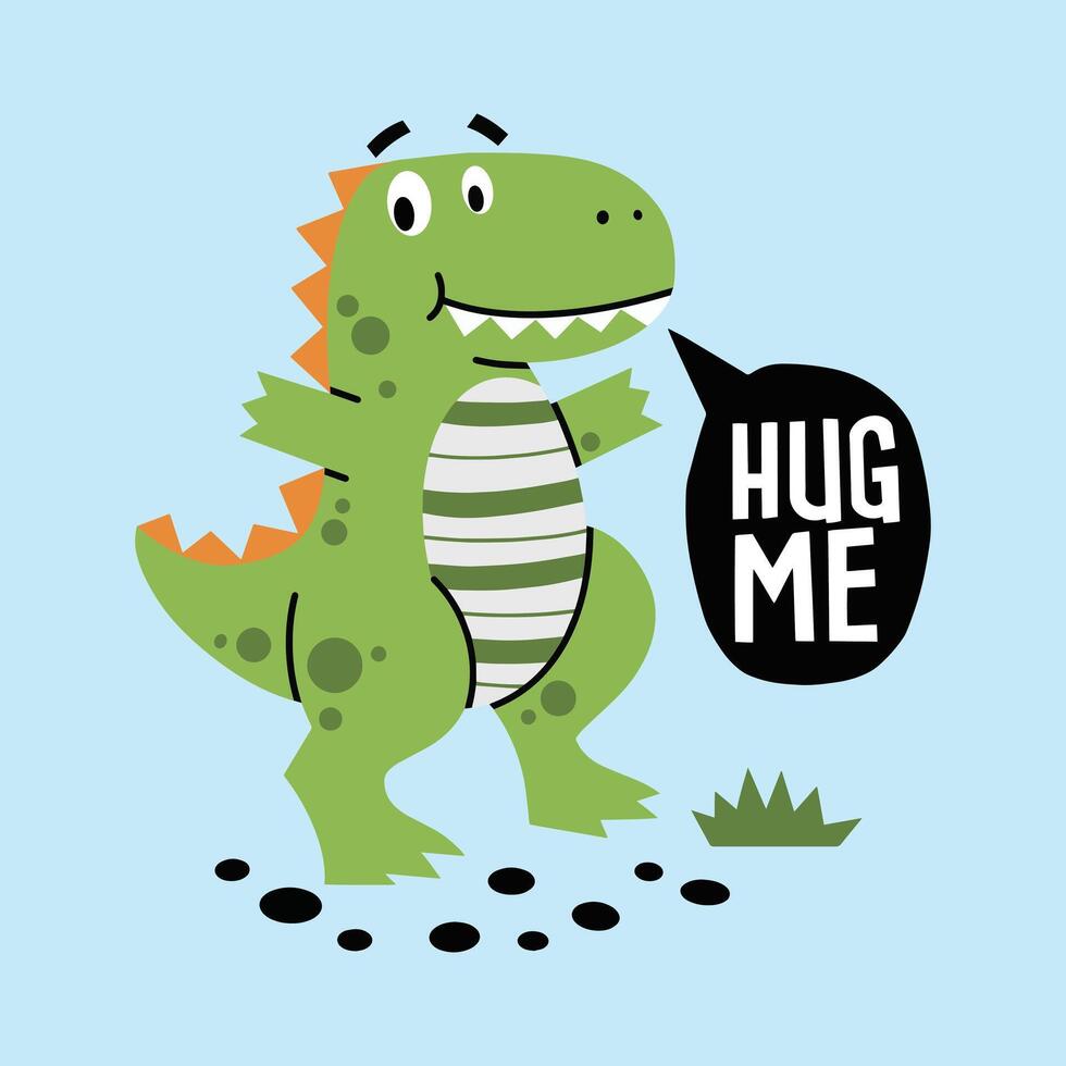 Cute dinosaur hug me illustration premium vector