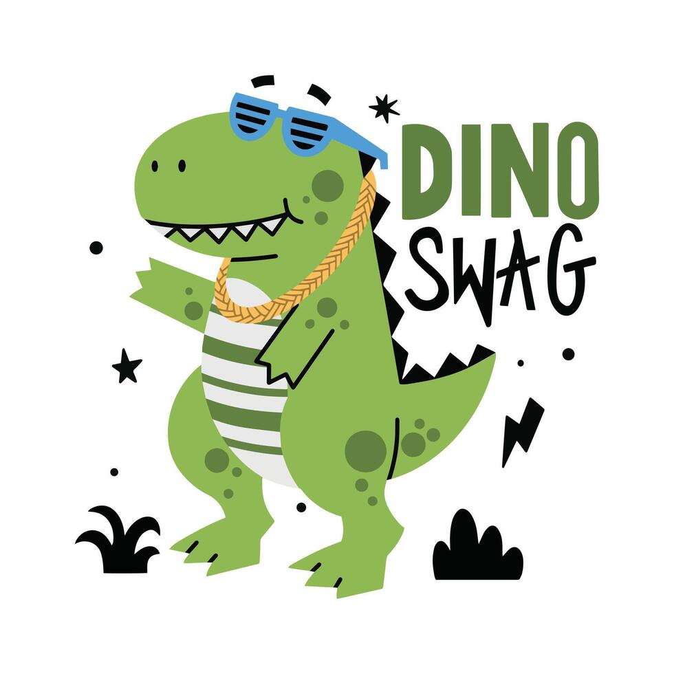 Cute Dino swag illustration premium vector