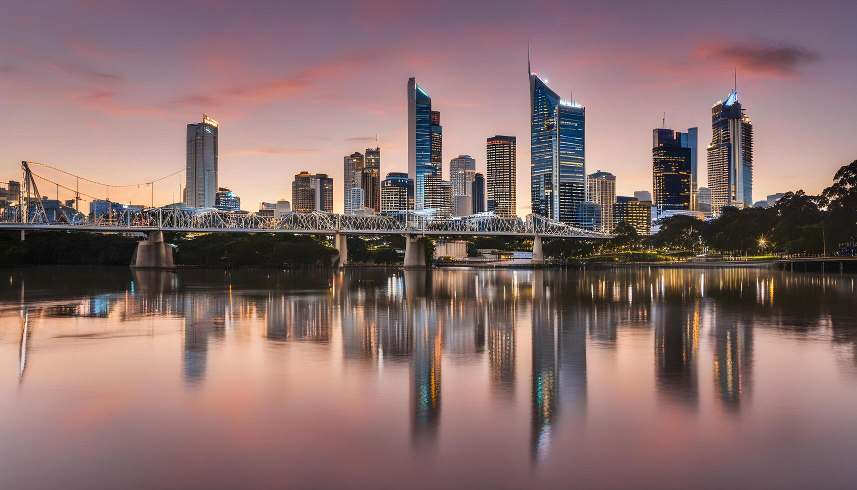 AI generated a city skyline with a bridge over a river photo