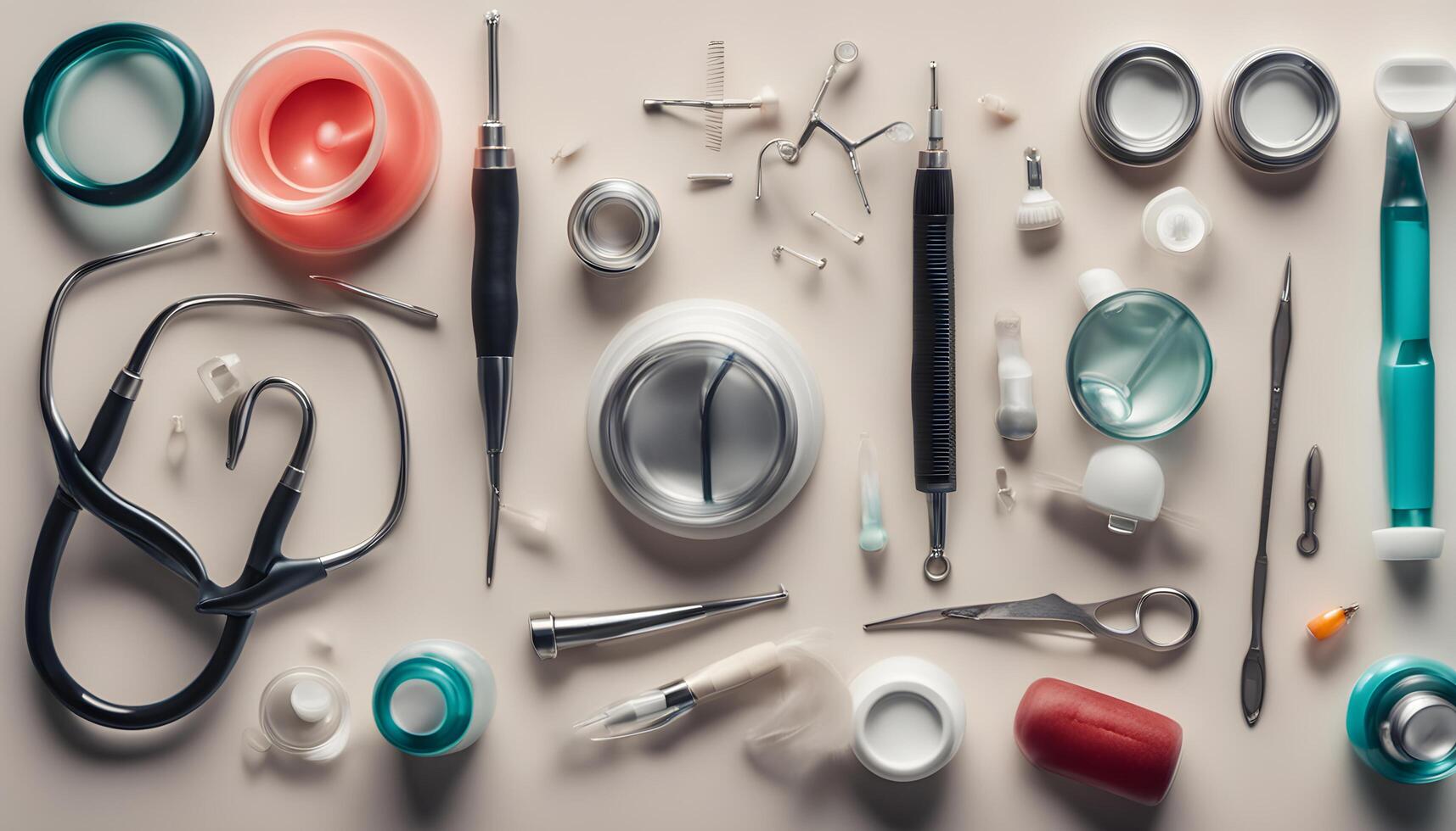 AI generated a collection of medical supplies arranged on a table photo