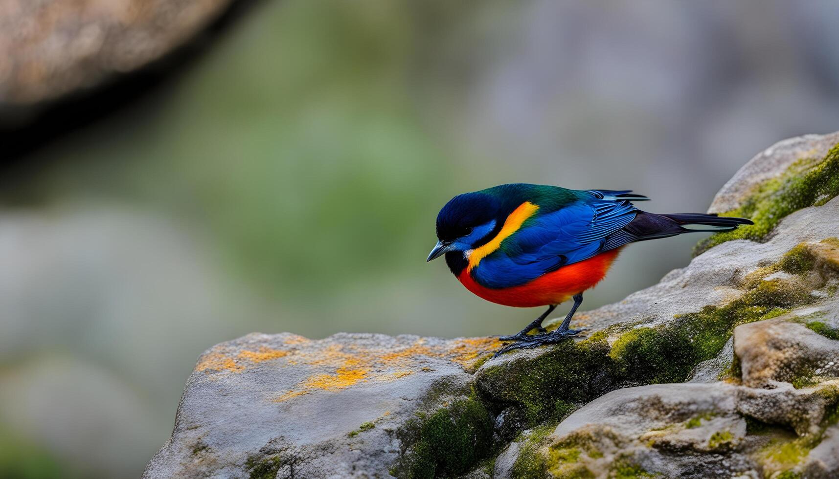 AI generated a colorful bird is perched on a rock photo