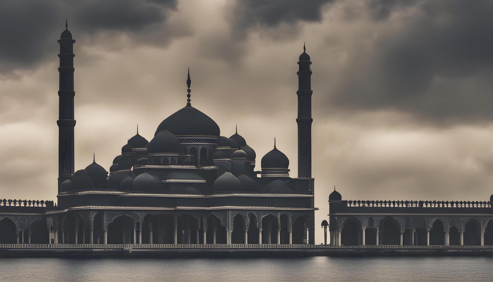 ai generado un negro y blanco foto de un mezquita