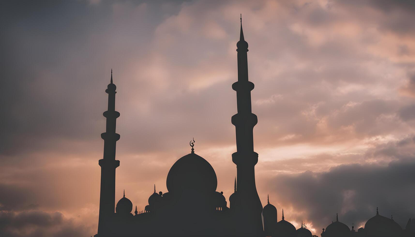 AI generated silhouette of a mosque in the middle of a cloudy sky photo