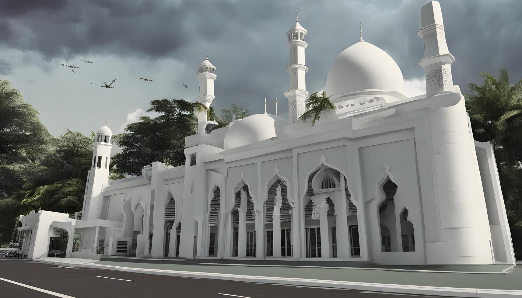 ai generado un blanco mezquita con un grande blanco Hazme foto