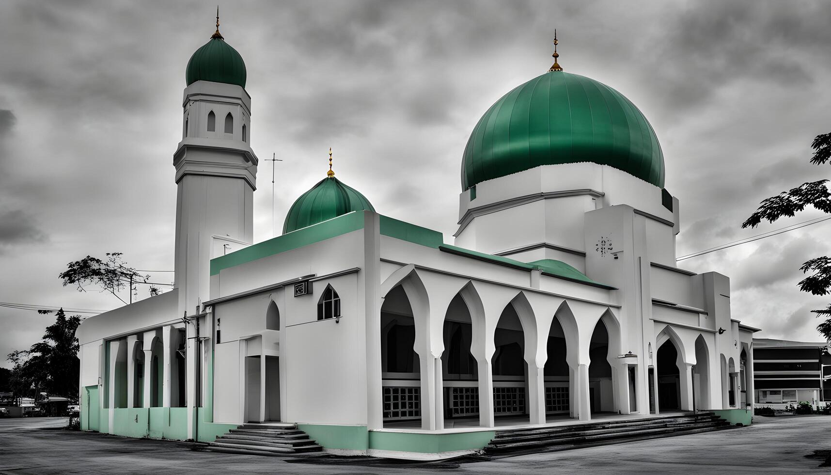 AI generated a black and white photo of a mosque
