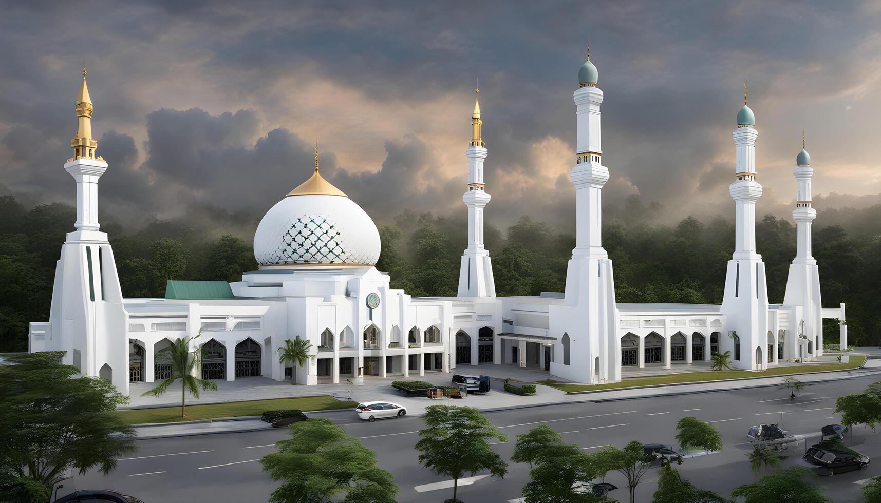 AI generated a large white mosque with a large dome photo