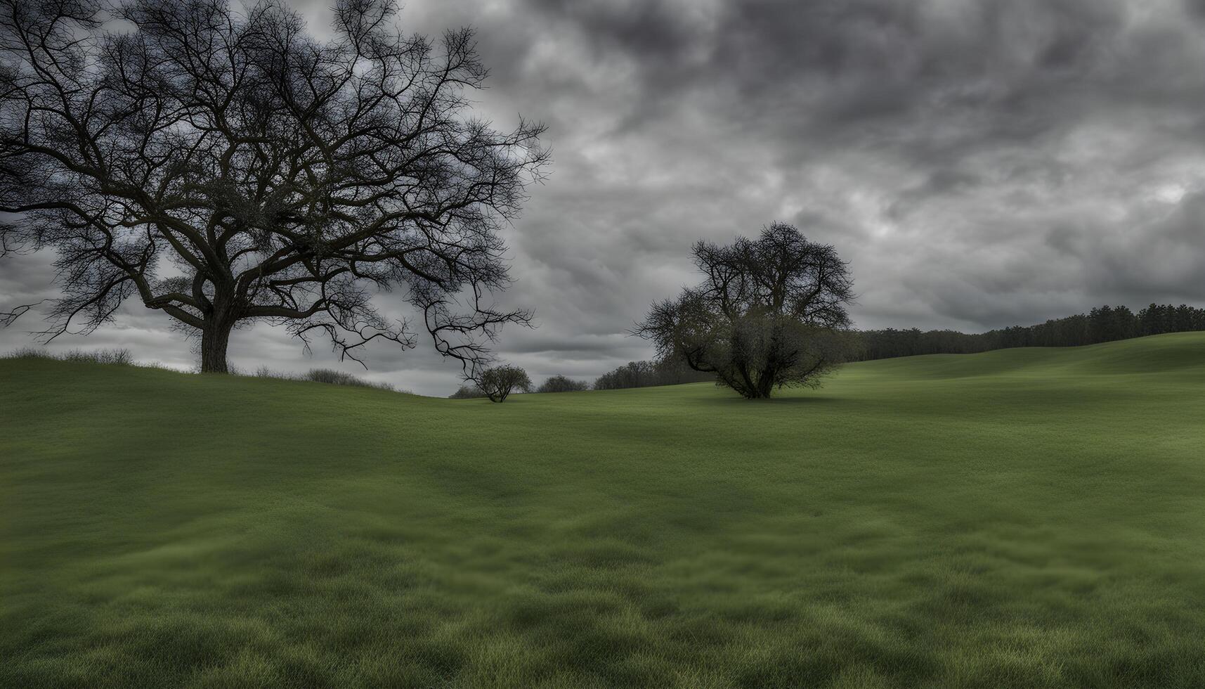 ai generado un campo con arboles y un cielo con nubes foto