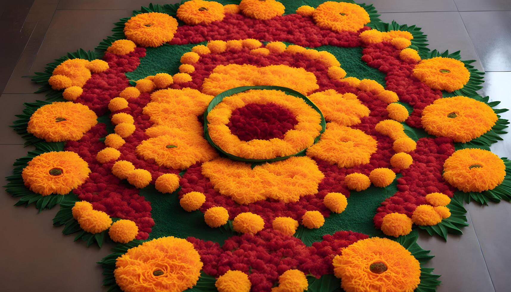 AI generated a colorful flower arrangement on the floor photo