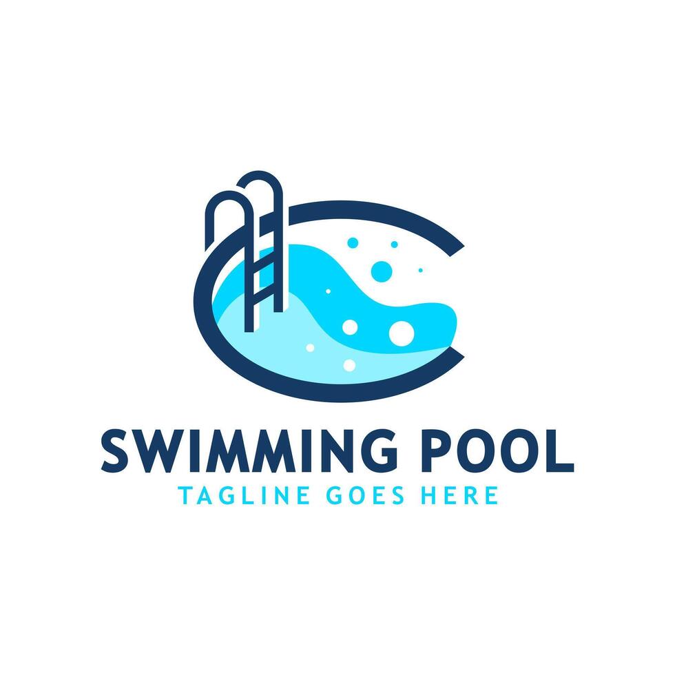 swimming pool logo with the letter C vector