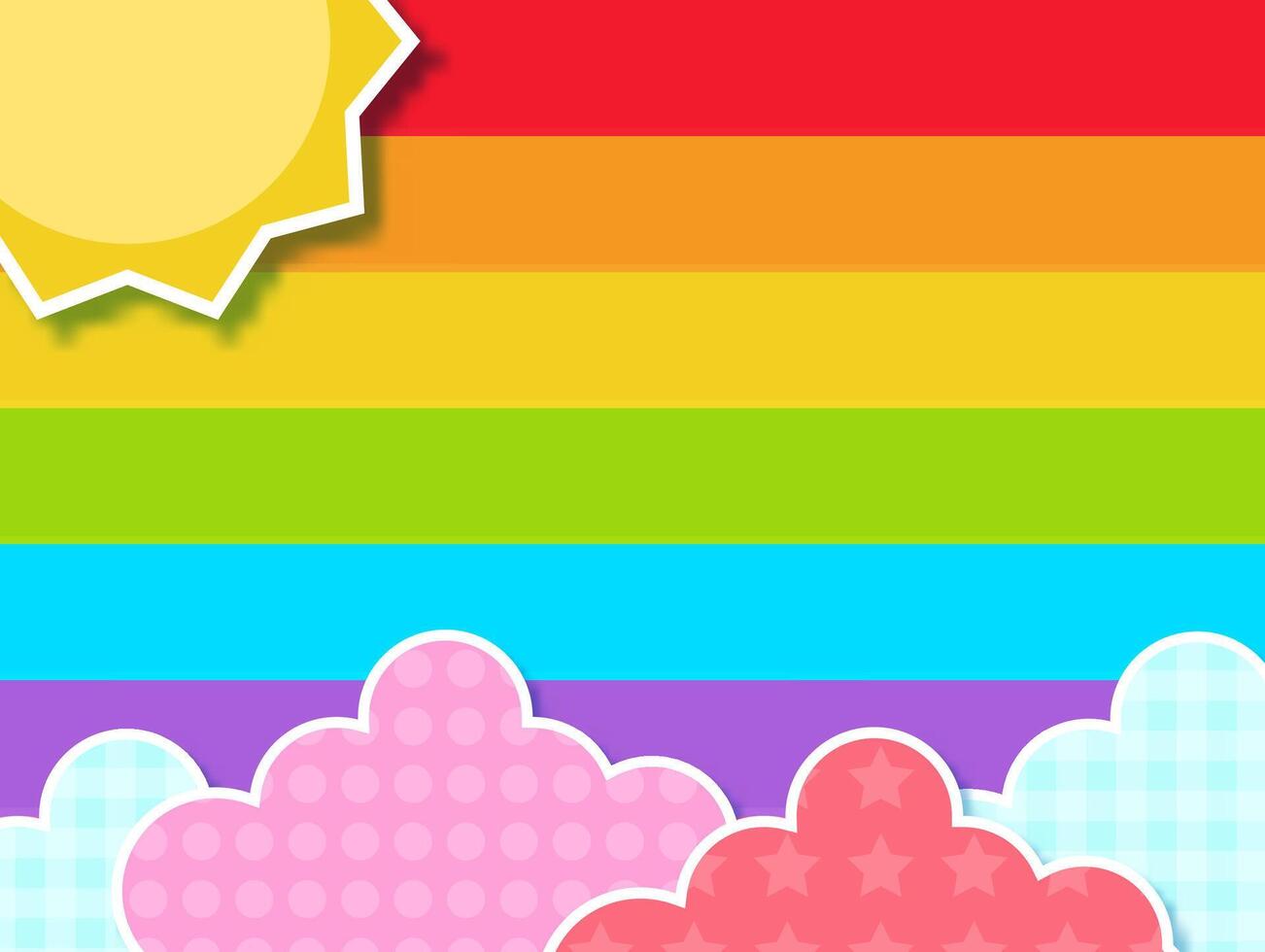 rainbow background image with cloud and sun decorations vector