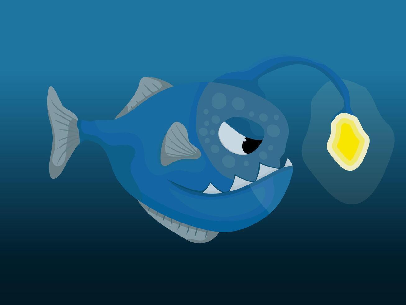 Anglerfish on dark background. Luminous bait and anglerfish teeth. vector
