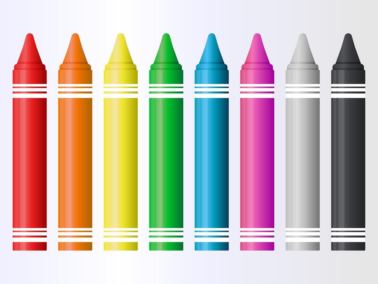 set of colorful crayons displayed in a horizontal vector