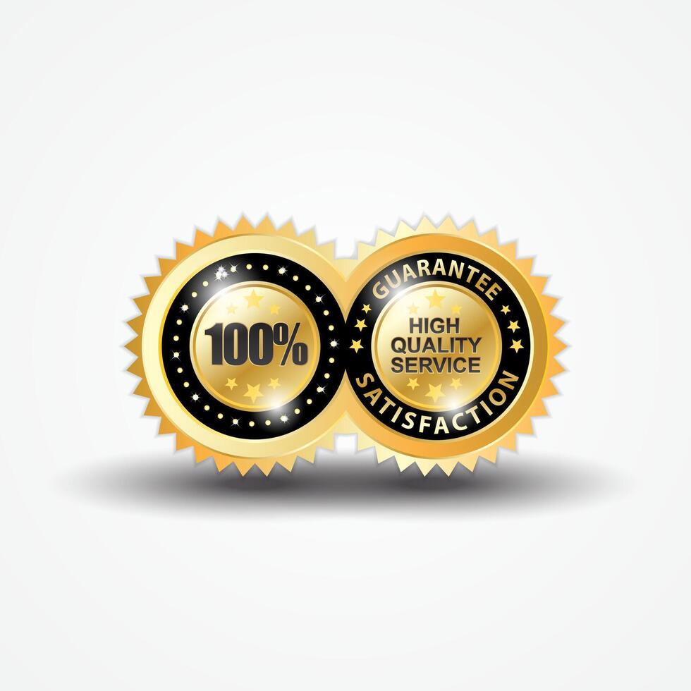 gold badge 100 percent quality service vector