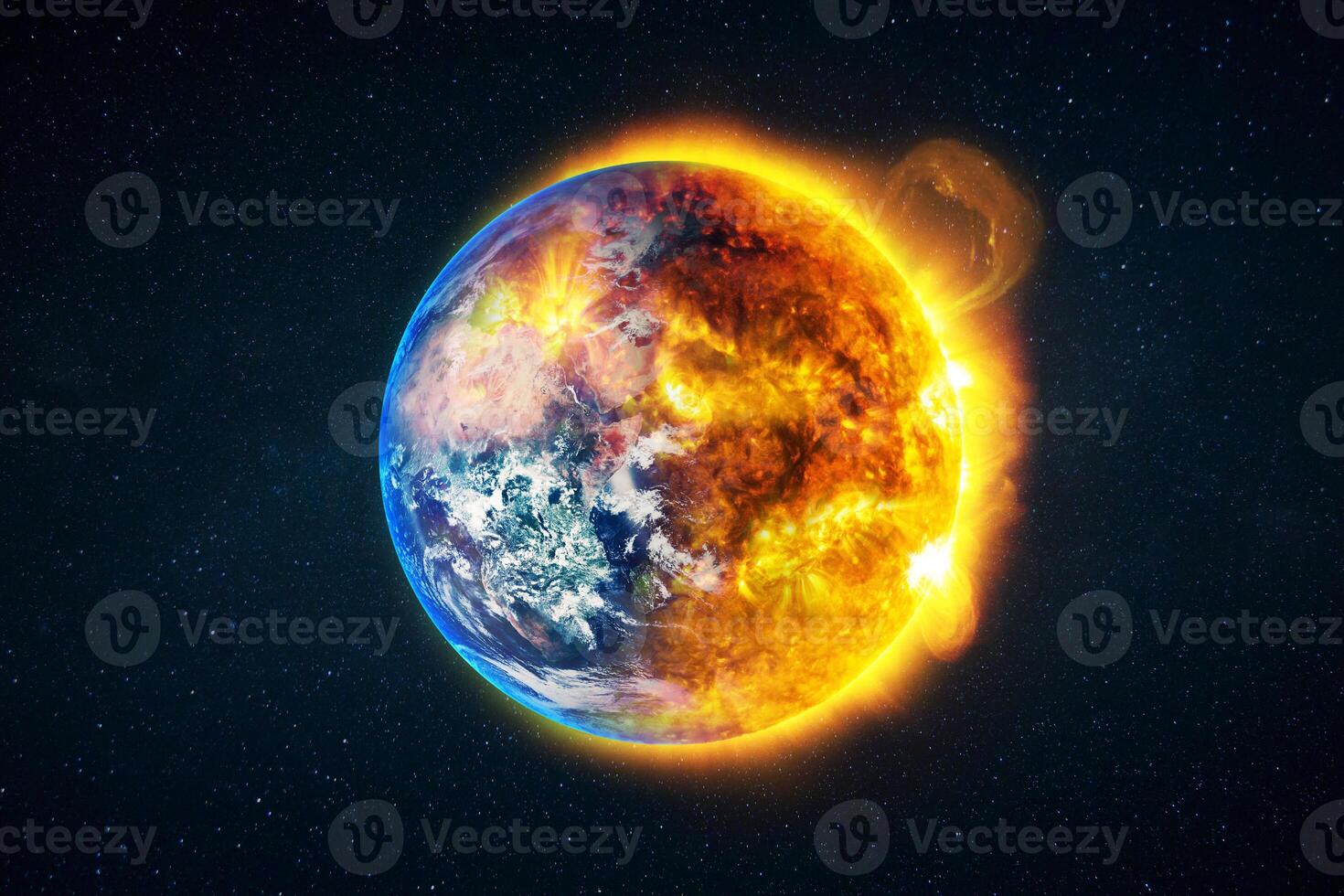 Planet earth is on fire, concept. Global climate change and warming, creative idea photo