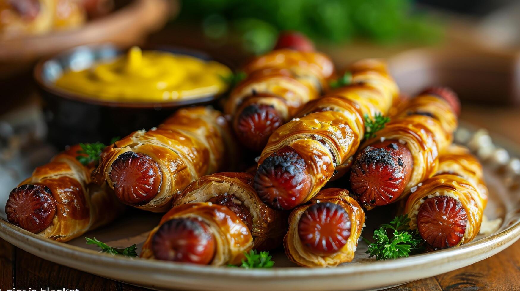 AI generated Plate Full of Sausage Wrapped in Bacon photo