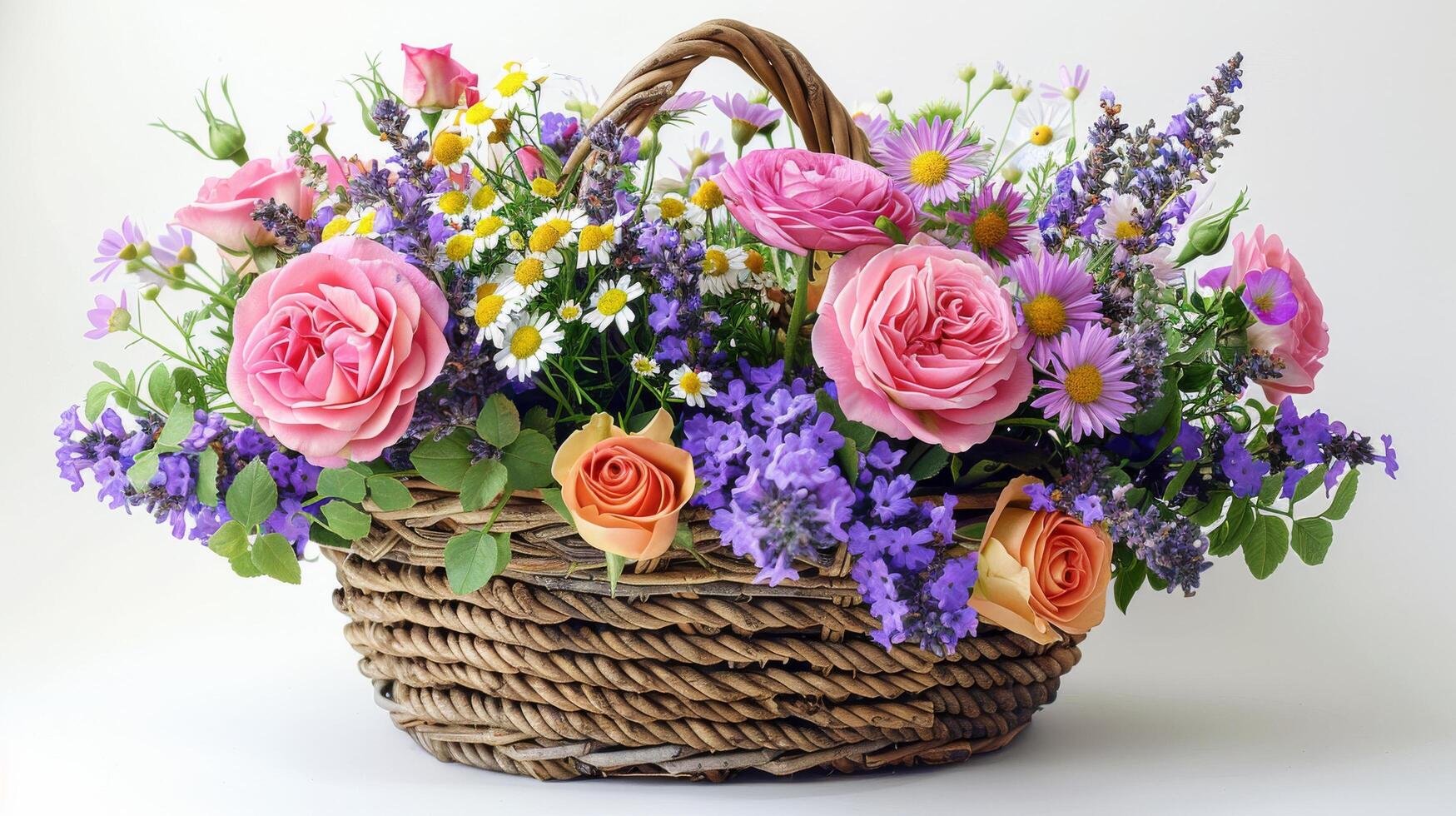 AI generated Colorful Flower Basket Overflowing With Blooms photo