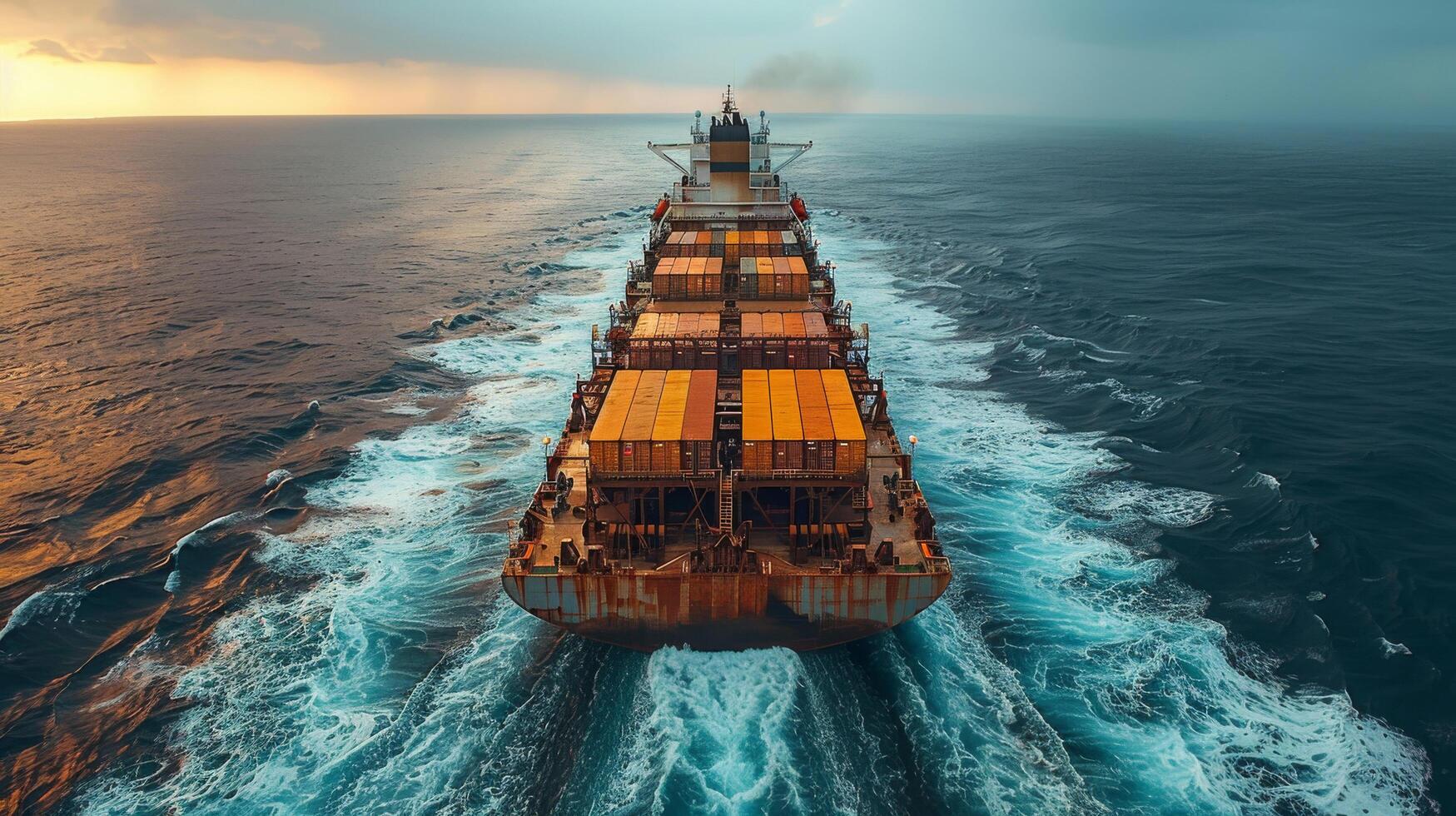 AI generated Large Cargo Ship in the Middle of the Ocean photo