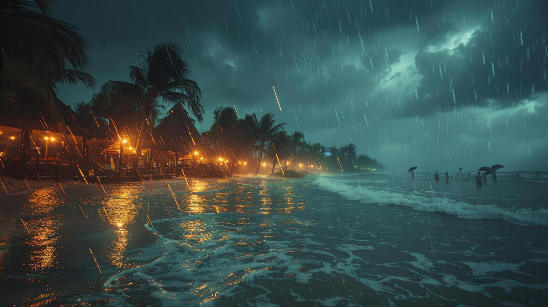 AI generated People Walking on Beach in Rain photo