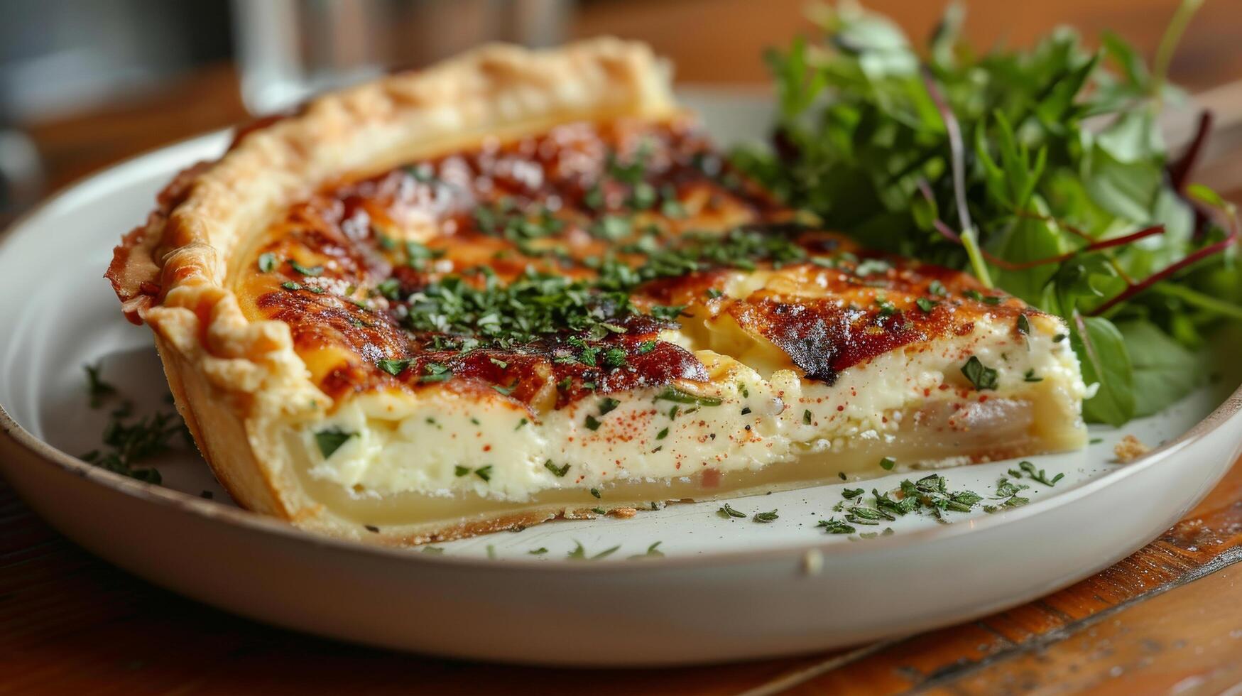 AI generated White Plate With Quiche Slice photo