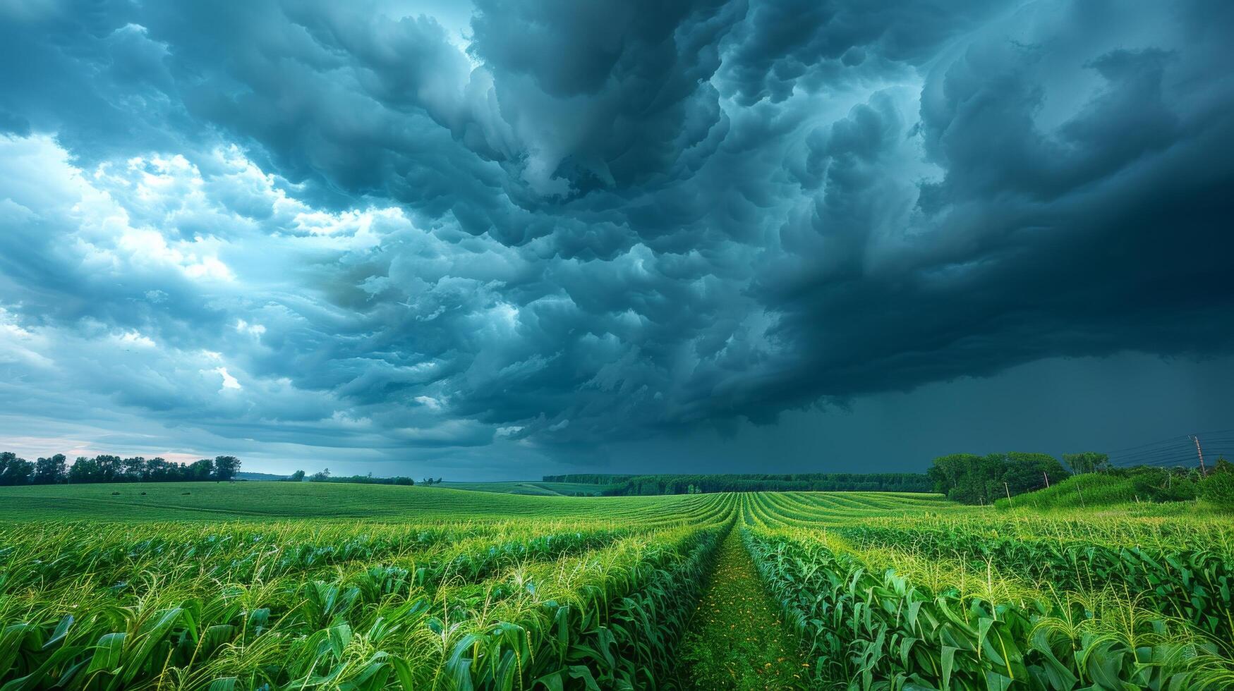 AI generated Large Field of Green Grass Under Cloudy Sky photo