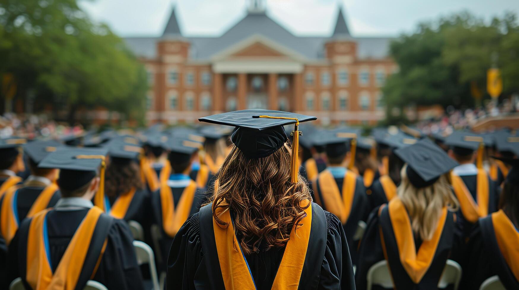 AI generated Large Group of People in Graduation Caps and Gowns photo