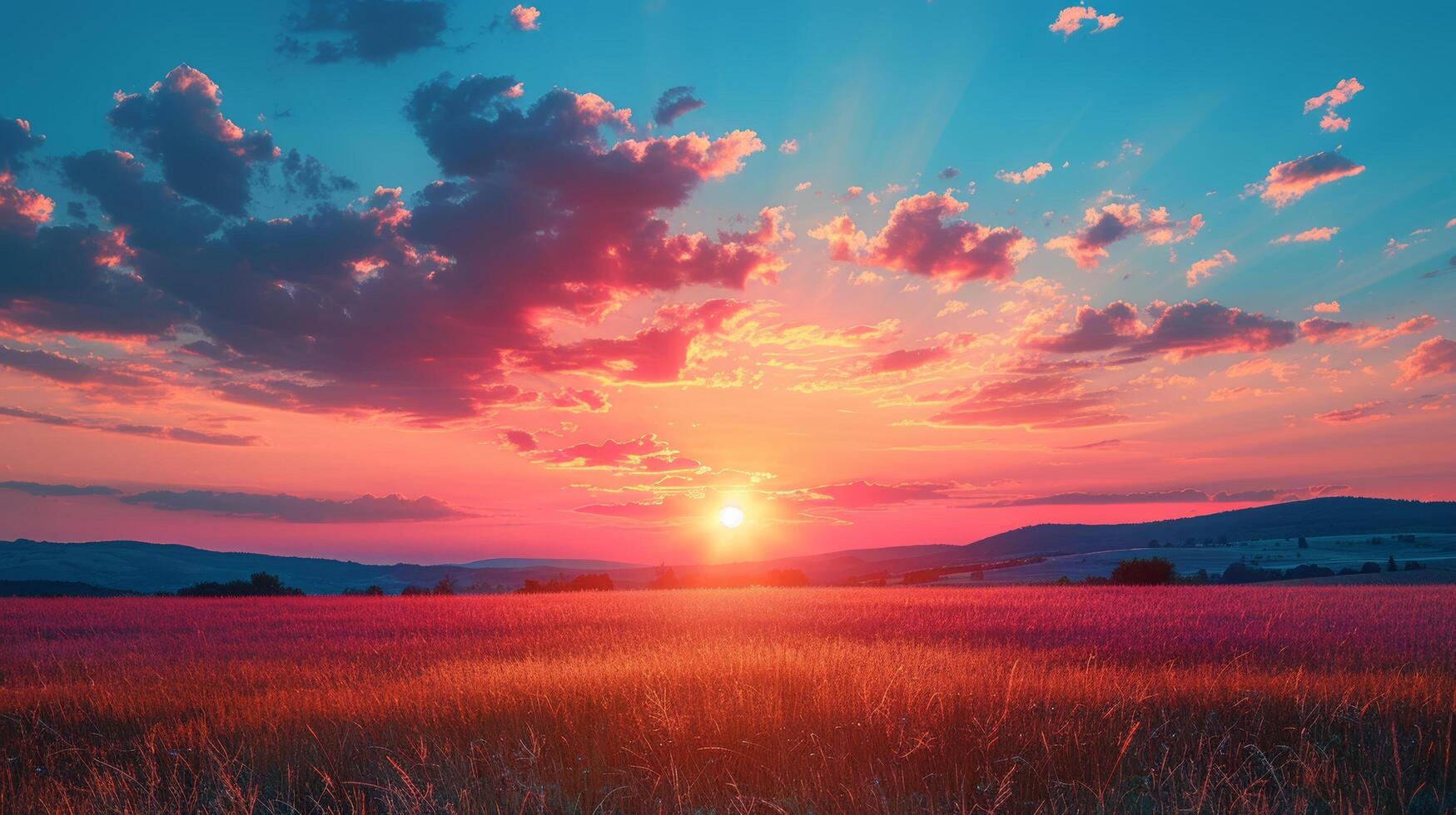 AI generated Sun Setting Over Mountain Range photo