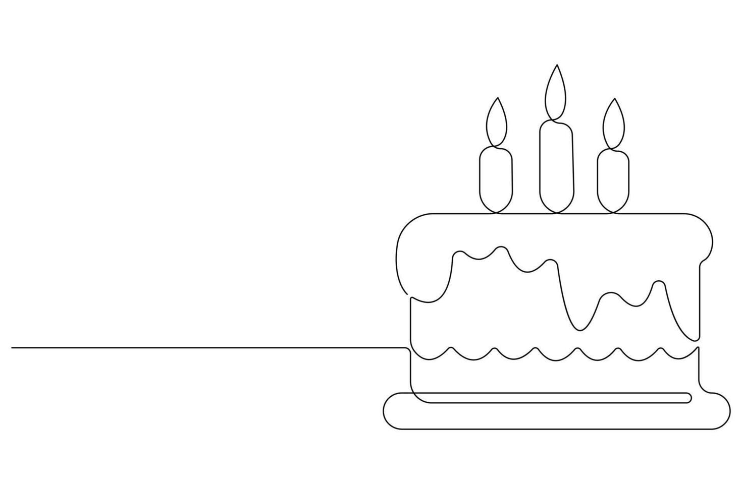 Continuous one line art drawing of birthday cake with cream, candle birthday party symbol of celebration vector