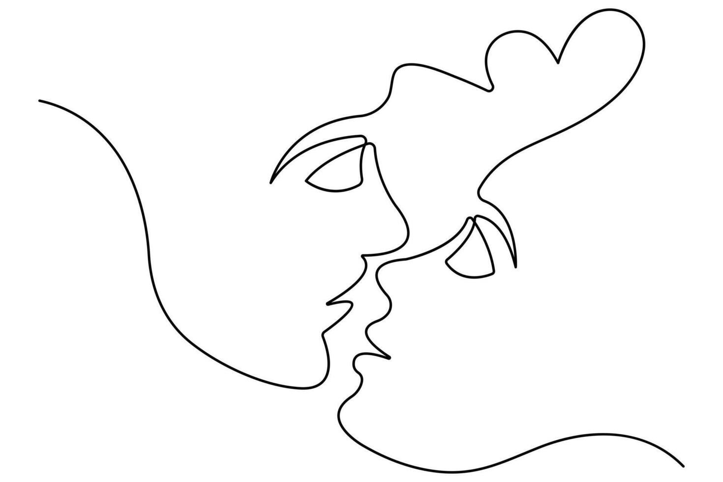 Kiss day continuous one line art drawing of kiss icon outline vector art illustration