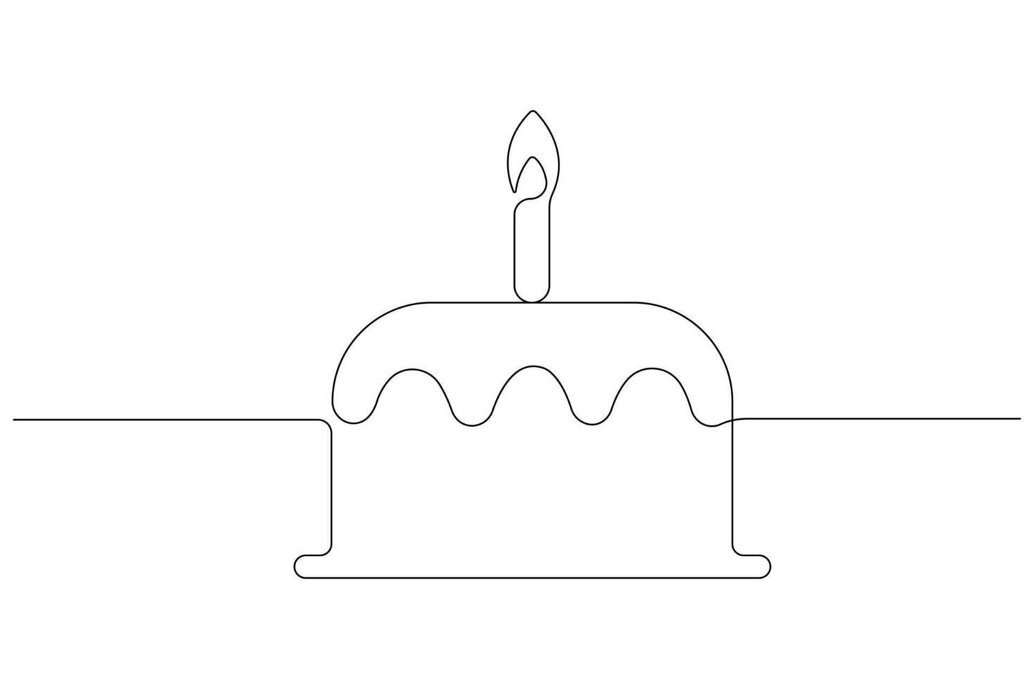 Continuous one line art drawing of birthday cake with cream, candle birthday party symbol of celebration vector