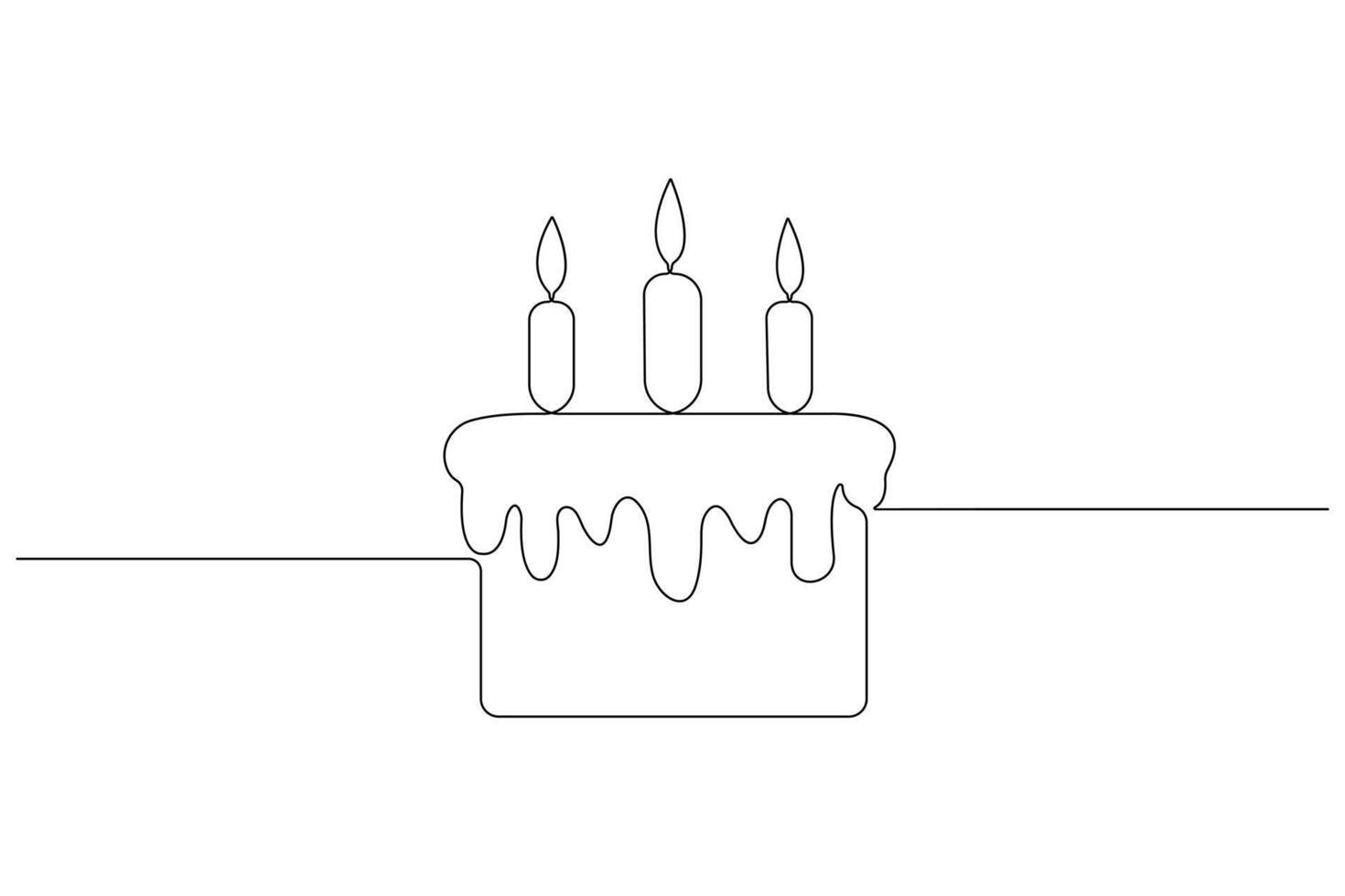 Continuous one line art drawing of birthday cake with cream, candle birthday party symbol of celebration vector