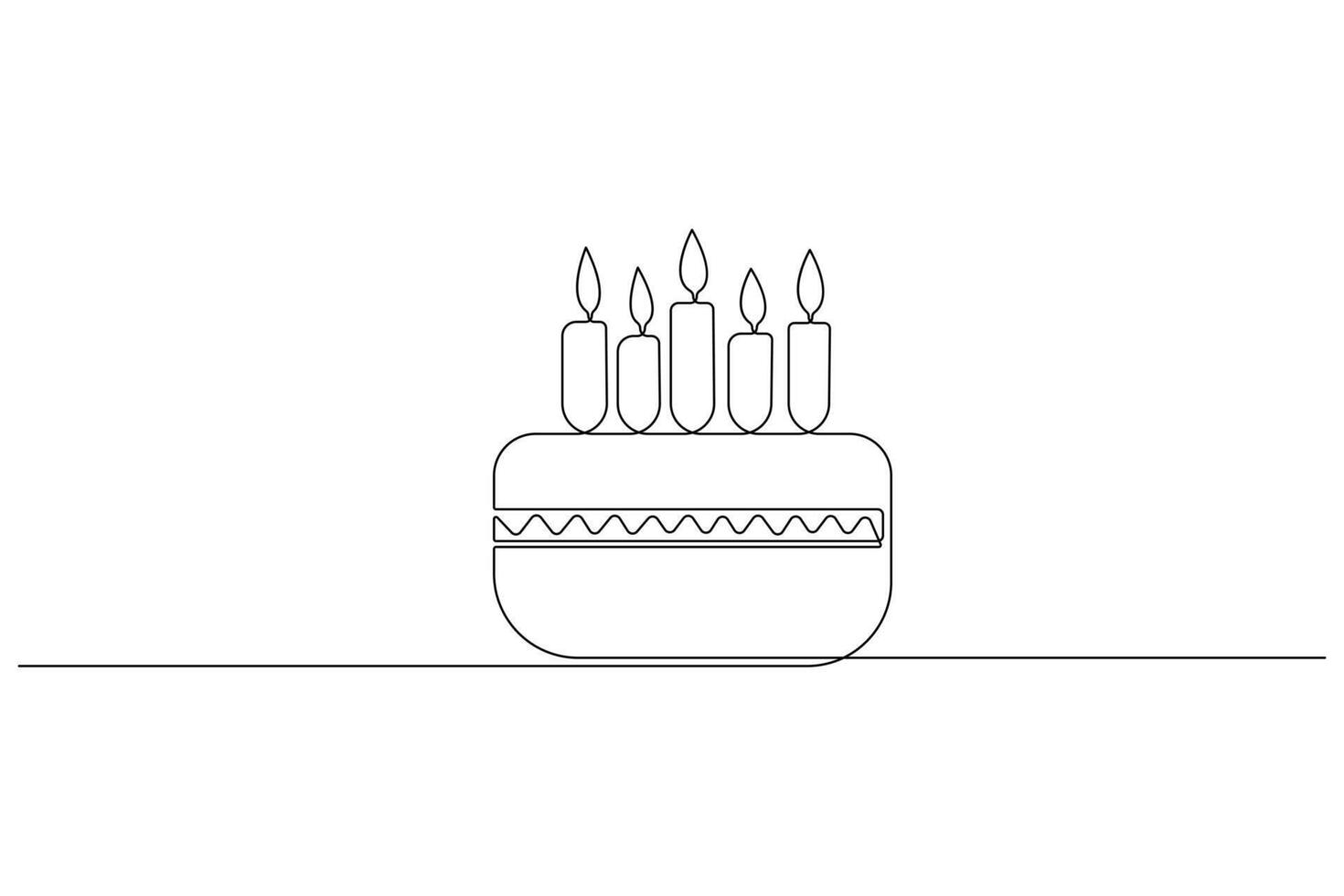 Continuous one line art drawing of birthday cake with cream, candle birthday party symbol of celebration vector