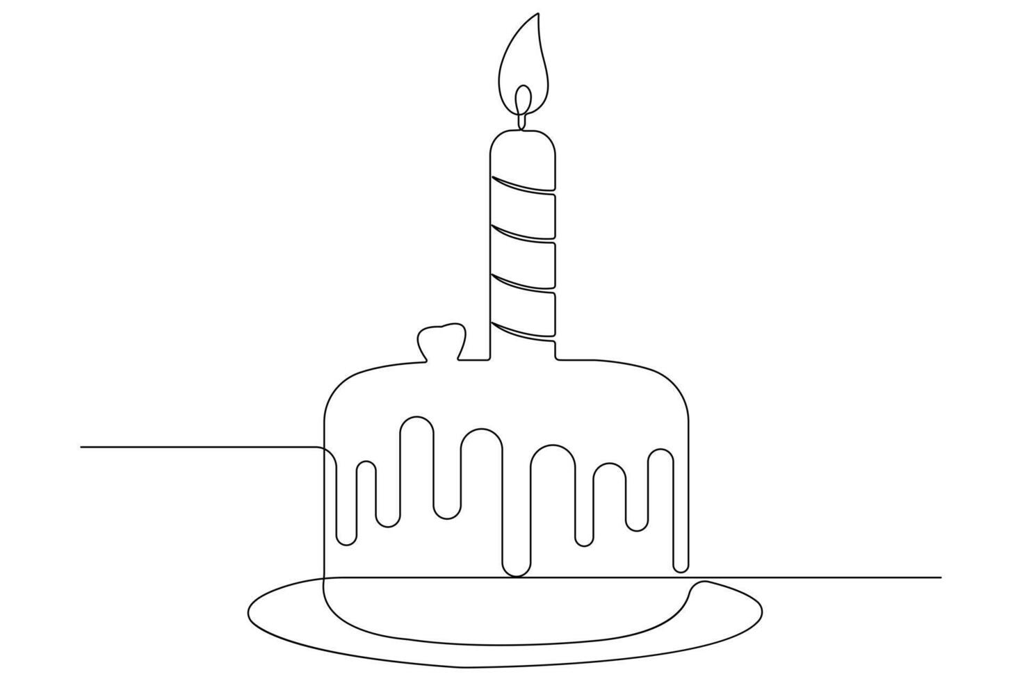 Continuous one line art drawing of birthday cake with cream, candle birthday party symbol of celebration vector