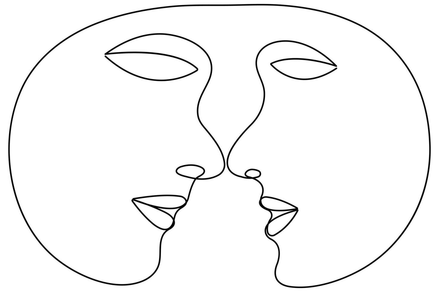 Kiss day continuous one line art drawing of kiss icon outline vector art illustration