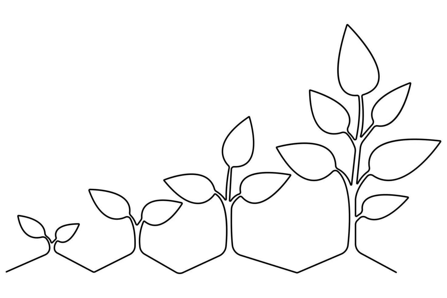 Plant growing continuous one line art drawing of tree plant outline vector illustration